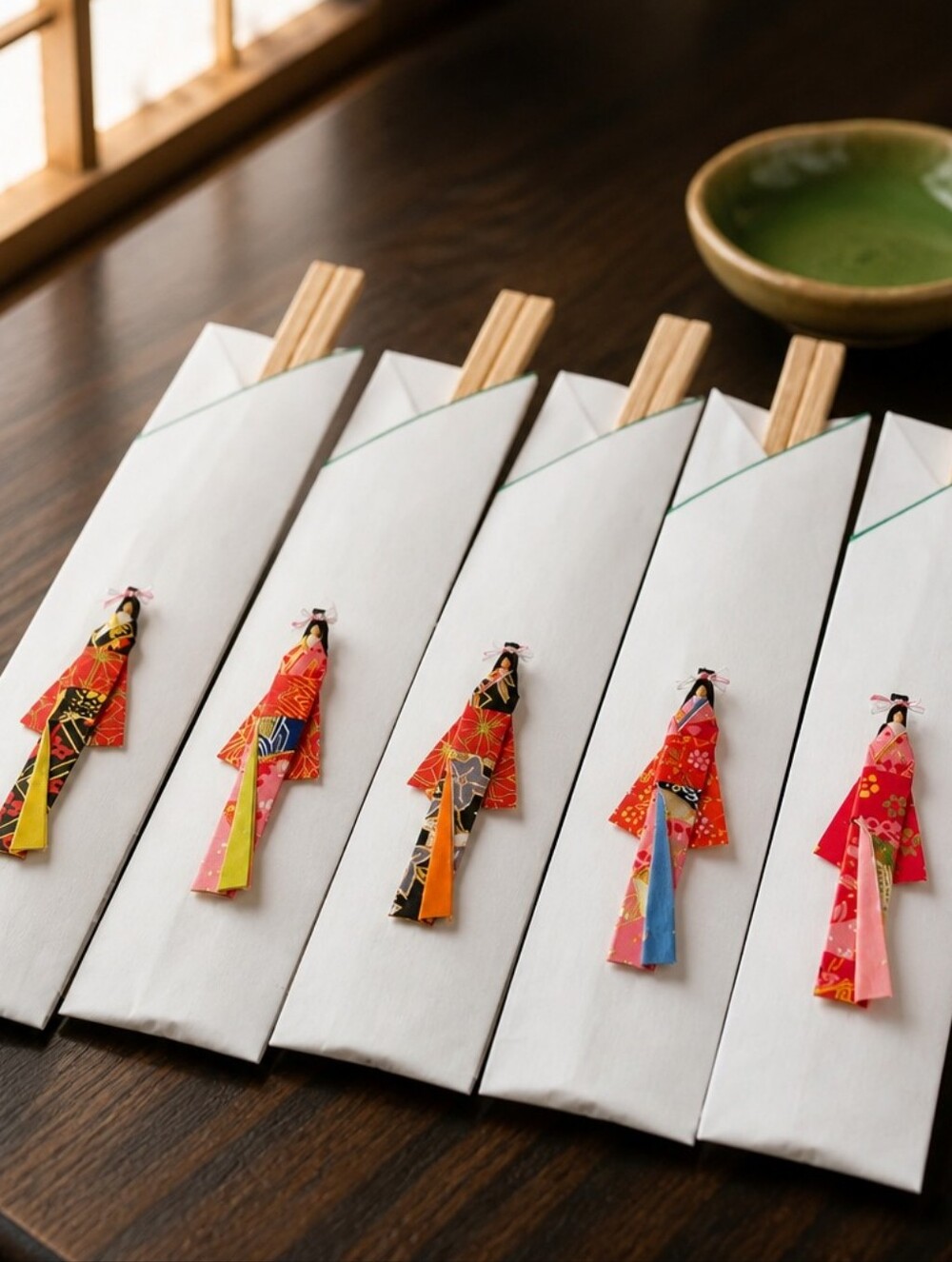 Handcrafted Origami Kimono Chopstick Sleeves - Set of 5  #276